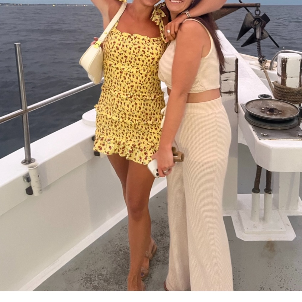 REVOLVE Yellow Floral Ruffle Mini Dress